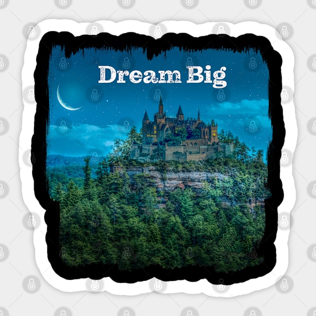 Mysterious moonlight shines on magical castle in the forest Sticker by SteveKight